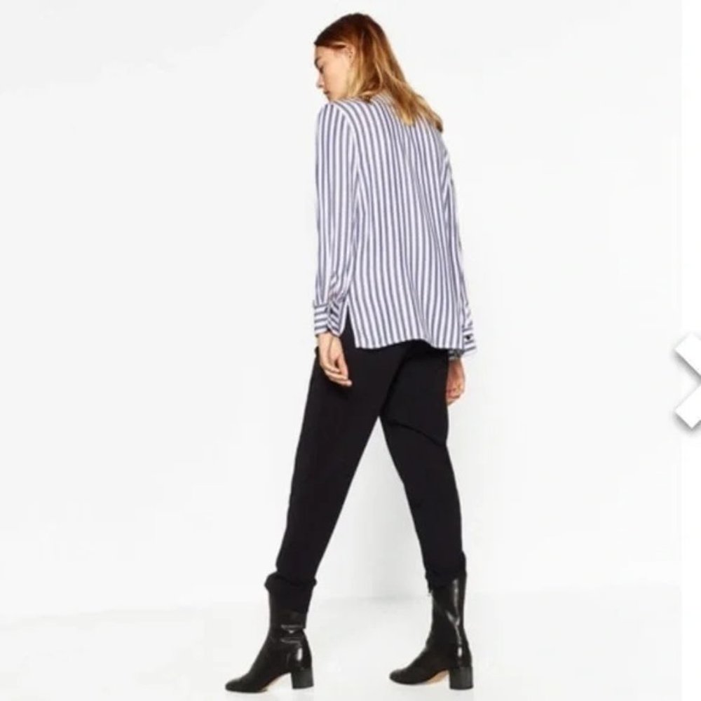 Zara Striped Collared Patch Button Front Knit Top… - image 2